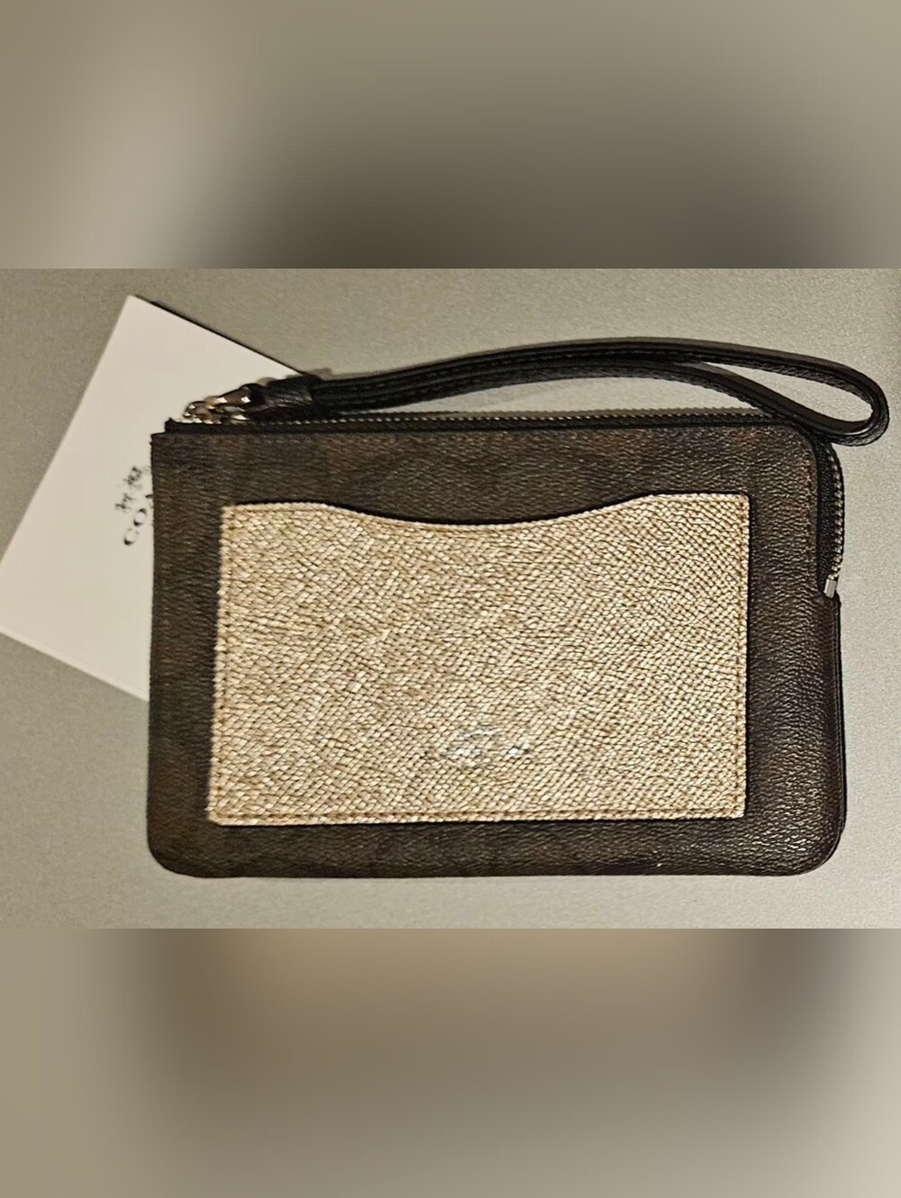 Coach Wristlet Wallet Signature Metallic Color Black Corner Zip Wristlet